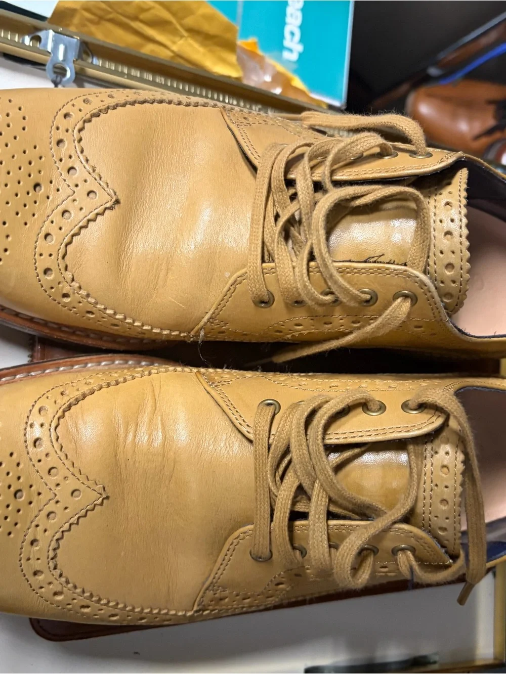 Cole Haan Yellow Leather Wingtip Oxfords